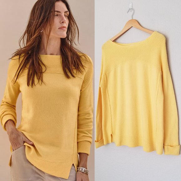 J. Jill Women's S Ribbed-Detail Pullover Sweater Dark Daffodil Yellow Slits $89 - Picture 1 of 16